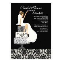 Damask Brunette Bride Bridal Shower Invitation