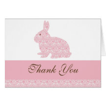 Damask Bunny Rabbit Baby Shower Thank You Greeting Card