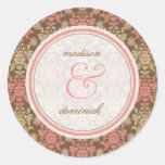 Damask Chic Lace Pink Brown Thank You Seal Sticker