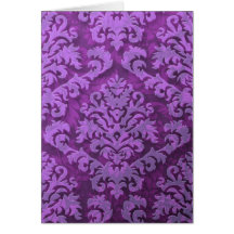 Damask Cut Velvet, Embossed Leaves in Purple Greeting Card