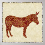 Damask Donkey Silhouette Art Poster