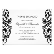 Damask Engagement Party Invitations Black & White