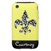 Damask Fleur de Lis with Yellow iPhone 3 Tough Case