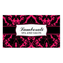 Damask Floral Elegant Modern Hot Pink and Black Business Card