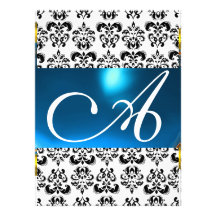 DAMASK GEM MONOGRAM blue white Personalised Invite