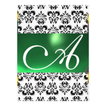 DAMASK GEM MONOGRAM green white Personalised Invitations