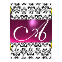 DAMASK GEM MONOGRAM pink white Personalised Invitation