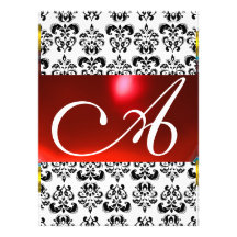 DAMASK GEM MONOGRAM red white Personalized Announcement