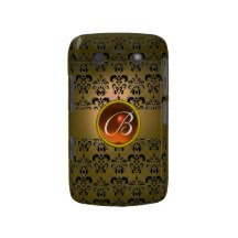 DAMASK GEM MONOGRAM yellow black orange Blackberry Bold Cover
