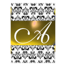 DAMASK GEM MONOGRAM yellow white Custom Announcements