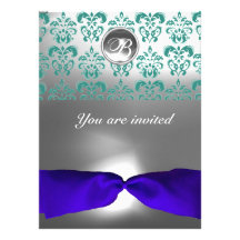 DAMASK GEM STONE MONOGRAM blue ribbon Personalised Announcements