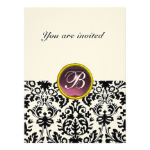 DAMASK GEM STONE MONOGRAM  purple speckled Invitation