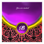 DAMASK GEM STONE MONOGRAM purple violet silk Personalised Invitations