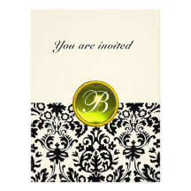 DAMASK GEM STONE MONOGRAM  yellow felt Personalized Invitations