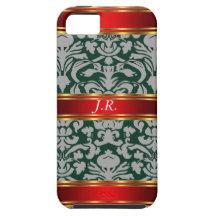 Damask Green and Red Add your initials iPhone 5 Case