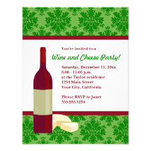 Damask Holiday Wine and Cheese Party Invitations