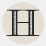 Damask Letter H - Black Round Sticker