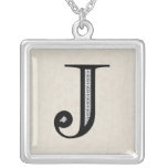 Damask Letter J - Black Personalized Necklace