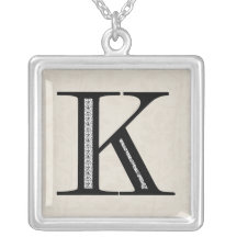 Damask Letter K - Black Pendant