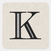 Damask Letter K - Black Square Sticker