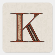 Damask Letter K - Red Square Sticker