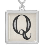 Damask Letter Q - Black Necklace