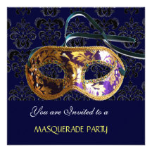 DAMASK MASQUERADE PARTY  blue Personalised Invites