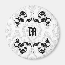 Damask Monogram Design Fridge Magnets