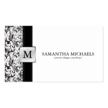 Damask Monogram Interior Design Business Cards