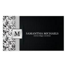 Damask Monogram Interior Design Business Cards