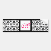 DAMASK MONOGRAM,pink fuchsia Bumper Stickers