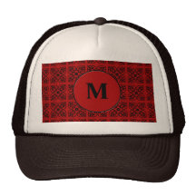 Damask on dark red mesh hats