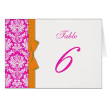 Damask Orange Bow with Hot Pink Table Number cards