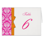 Damask Orange Bow with Hot Pink Table Number cards