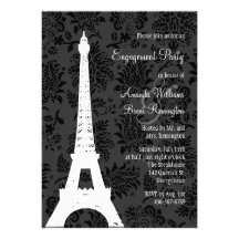 Damask Paris Engagement Party Custom Announcements