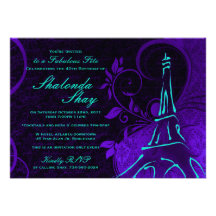 Damask Parisienne: Electric Teal & Purple Birthday Personalised Invitation