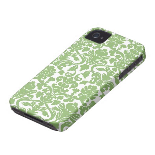 Damask Pattern - Green White iPhone 4 Cases