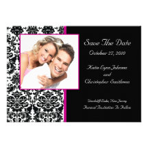 Damask Photo Save The Date HOT PINK Announcement