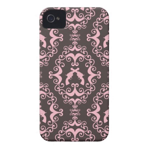 Damask pink and black guns grunge western pistols iPhone 4 cases