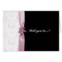 Damask Pink Will you be my bridesmaid card