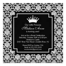 Damask Princess Crown Birthday Party Invitation