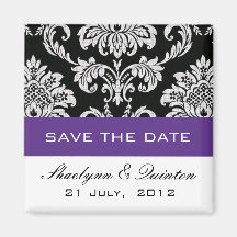 Damask Purple Save the Date Wedding Announcement Refrigerator Magnet