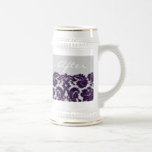 Damask Purple Wedding Coffee Mugs