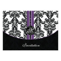 damask purple wedding invitation
