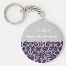 Damask Purple Wedding Key Chain