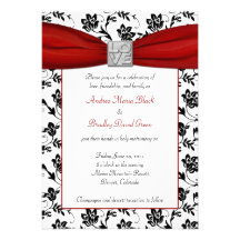 Damask & Red Satin Ribbon Invitation