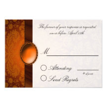 Damask Ribbon Copper  Reply Card Personalised Announcement