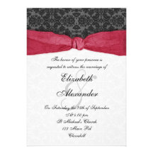Damask Ribbon Wrapped Invitation - Red