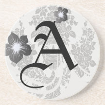 damask roses white and black.ai coasters