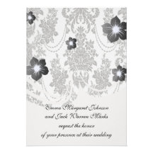 damask roses white and black.ai personalized invites